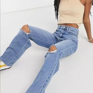 Stradivarius straight leg 90s jeans with rips